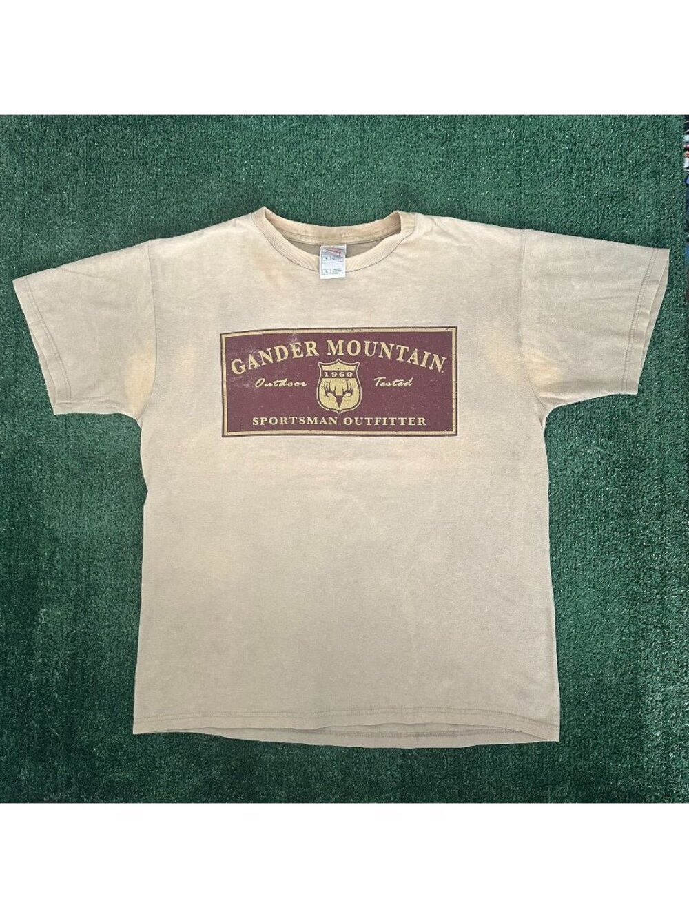 Vintage Y2K Gander Mountain T-Shirt Beige L Distressed Outdoor Gorpcore Grunge